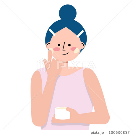 フェイスクリームを顔に塗る女性のイラスト フェイスクリームを顔に塗る女性のイラスト 100630857