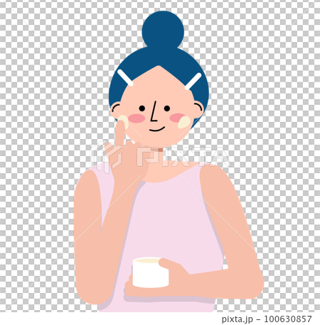 フェイスクリームを顔に塗る女性のイラスト フェイスクリームを顔に塗る女性のイラスト 100630857