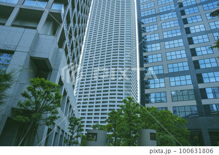 東京都新宿区のマンションやオフィス街の高層ビルが立ち並ぶ風景 100631806