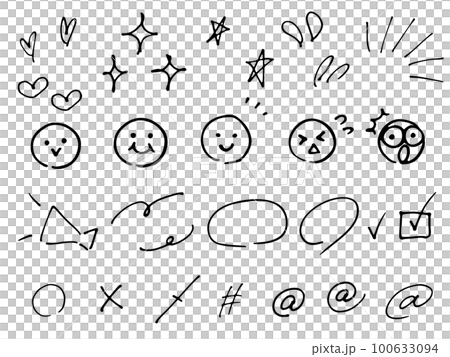 One-point symbol set such as hand-drawn hearts, stars and emoticons 100633094