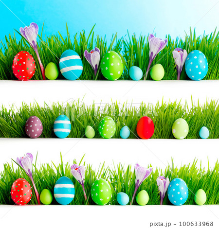 Set of easter eggs in grass Set of easter eggs in grass 100633968