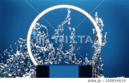 blue podium and water drop Abstract on the blue background. 100634614