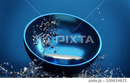 blue podium and water drop Abstract on the blue background. 100634625