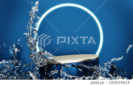 blue podium and water drop Abstract on the blue background. 100634629