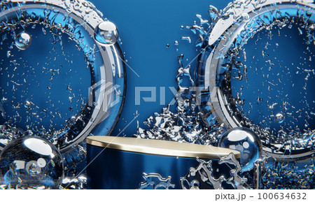 blue podium and water drop Abstract on the blue background. 100634632