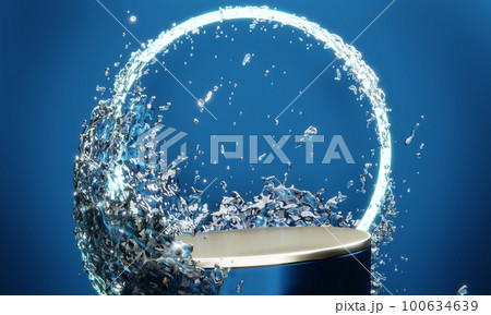blue podium and water drop Abstract on the blue background. 100634639