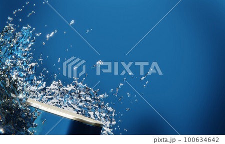 blue podium and water drop Abstract on the blue background. 100634642