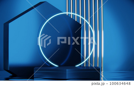 Blue Abstract geometric background, japanese style podium blue concept . 100634648