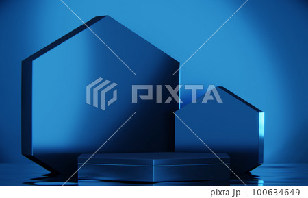 Blue Abstract geometric background, japanese style podium blue concept . 100634649