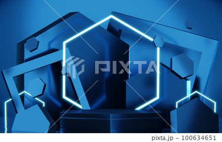 Blue Abstract geometric background, japanese style podium blue concept . 100634651
