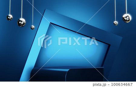 Blue Abstract geometric background, japanese style podium blue concept . 100634667