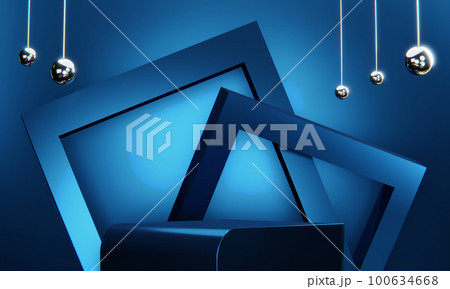 Blue Abstract geometric background, japanese style podium blue concept . 100634668