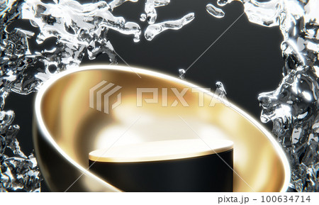 Fashion product background and stand black podium display with blank backdrops. 100634714
