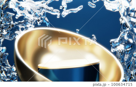 Blue Abstract geometric background, japanese style podium blue concept . 100634715