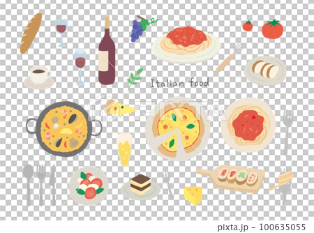  Foto zu イタリアン料理の手描きイラストセット（カラー/輪郭線なし）のイラスト素材 [100635055] - PIXTA 