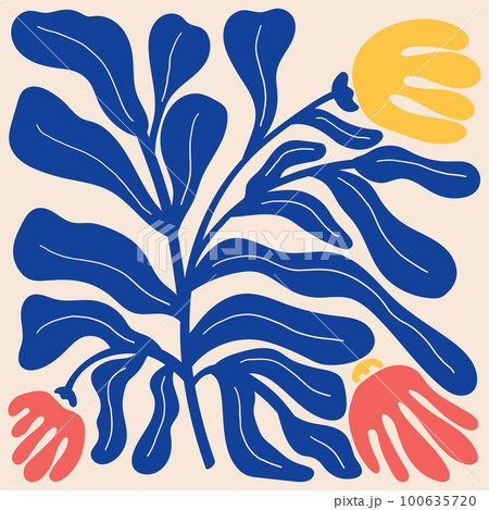 Groovy abstract organic plant shapes art. Matisse floral poster in trendy retro 60s 70s style. Groovy abstract organic plant shapes art. Matisse floral poster in trendy retro 60s 70s style. 100635720