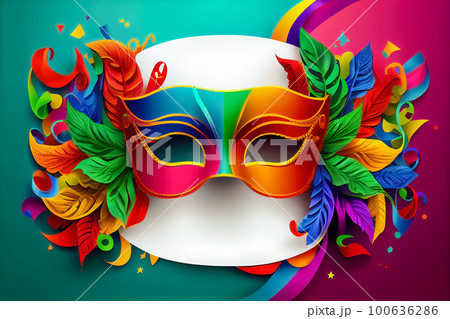 Multicolored Venetian copyspace mask. Generative AI, Generative, AI Multicolored Venetian copyspace mask. Generative AI, Generative, AI 100636286
