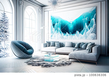Bright large hotel in a forest style. Generative AI, Generative, AI Bright large hotel in a forest style. Generative AI, Generative, AI 100636306