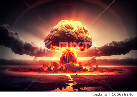 terrible nuclear explosion mushroom. Generative AI, Generative, AI terrible nuclear explosion mushroom. Generative AI, Generative, AI 100636346