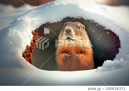 groundhog looking out of his hole. Generative AI, Generative, AI 100636351