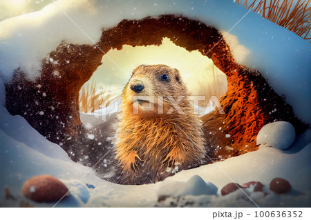 groundhog looking out of his hole. Generative AI, Generative, AI 100636352