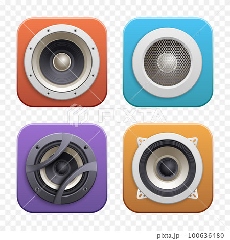 Isometric Sound Audio Music Speakers Icon Set 100636480
