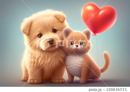 puppy and kitten cartoon. Generative AI, Generative, AI 100636555