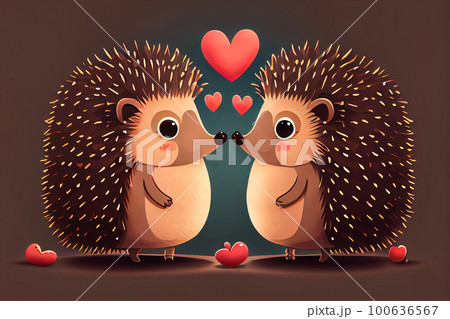illustration funny hedgehogs in love. Generative AI, Generative, AI illustration funny hedgehogs in love. Generative AI, Generative, AI 100636567