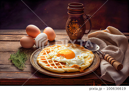 Georgian cuisine cheese and eggs top view. Generative AI, Generative, AI 100636619