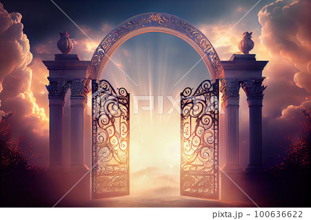 Gate to heaven. Gateway to heaven with light at the ende. Generative AI, Generative, AI 100636622