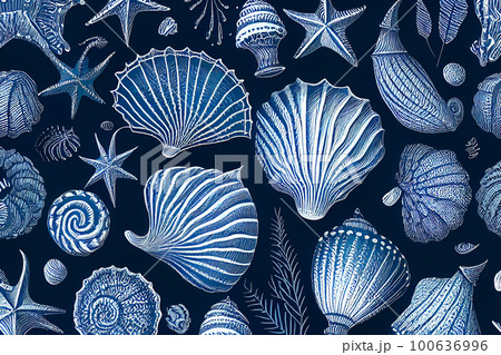 illustration top view set of seashells. Generative AI illustration top view set of seashells. Generative AI 100636996