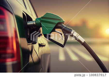 close-up filling nozzle at a car gas station. Generative AI close-up filling nozzle at a car gas station. Generative AI 100637017