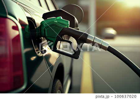 close-up filling nozzle at a car gas station. Generative AI 100637020