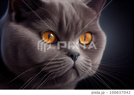british cat portrait close up. Generative AI 100637042
