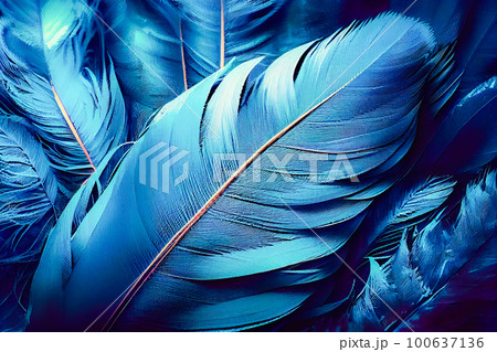 background of blue feathers close-up top view. Generative AI background of blue feathers close-up top view. Generative AI 100637136