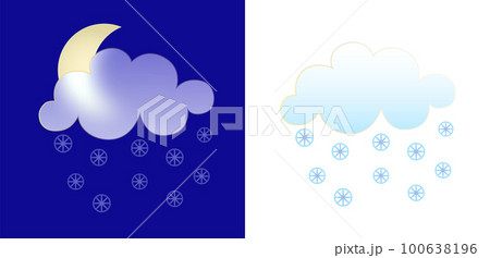 Set of weather icons. Glassmorphism style symbols for meteo forecast app. Elements Isolated on white background. Day and night winter season sings. Moon and snow clouds. Vector illustrations 100638196