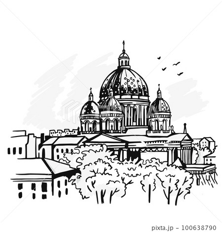 Trinity cathedral in St. petersburg black and white graphic sketch Trinity cathedral in St. petersburg black and white graphic sketch 100638790