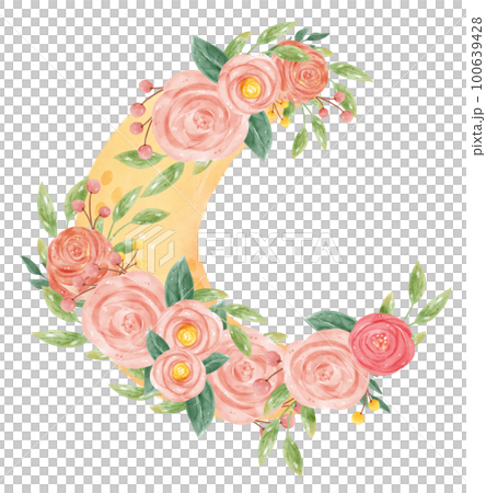 watercolour romantic sweet spring floral decoration on crescent the moon phase whimsical hand drawn illustration watercolour romantic sweet spring floral decoration on crescent the moon phase whimsical hand drawn illustration 100639428