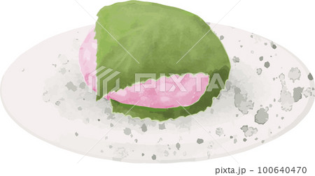 桜餅　さくらもち　和菓子　水彩　アナログタッチ　手描き　イラスト素材 100640470