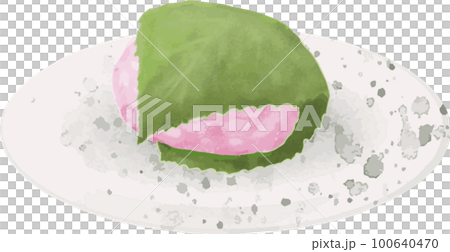 桜餅　さくらもち　和菓子　水彩　アナログタッチ　手描き　イラスト素材 100640470
