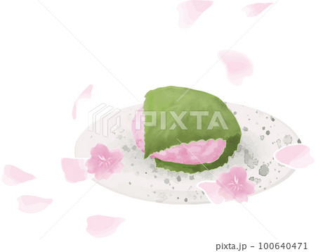 桜餅　さくらもち　和菓子　水彩　アナログタッチ　手描き　イラスト素材 100640471