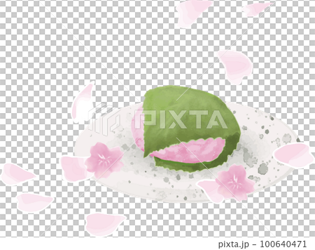 桜餅　さくらもち　和菓子　水彩　アナログタッチ　手描き　イラスト素材 100640471