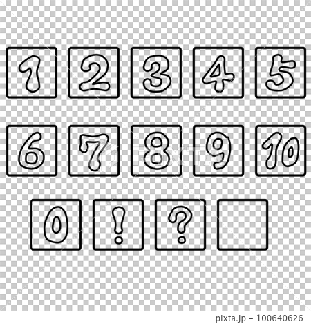 ポップな雰囲気の数字の四角アイコン線画セット 100640626