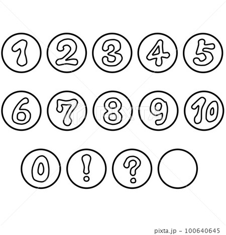 ポップな雰囲気の数字の丸アイコン線画セット 100640645