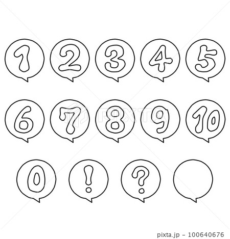 ポップな雰囲気の数字吹き出しアイコン線画セット 100640676
