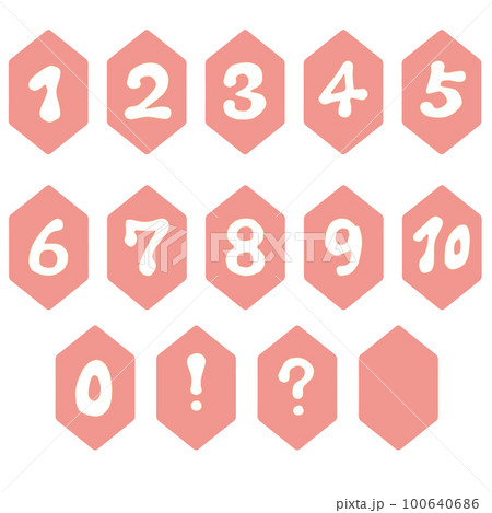 ポップな雰囲気の数字クリスタル風六角形アイコンセット(赤) 100640686