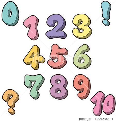 立体的でポップな雰囲気のカラフル数字セット 立体的でポップな雰囲気のカラフル数字セット 100640714