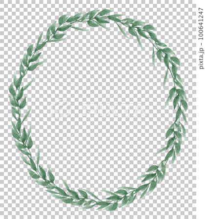 watercolour green leaf foliage wreath frame...-插圖素材 [100641247] - PIXTA圖庫