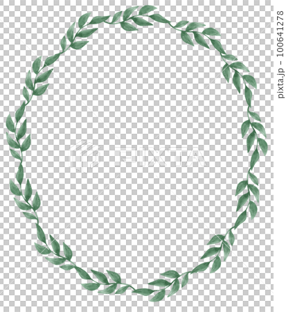 watercolour green leaf foliage wreath frame hand drawn illustration 100641278