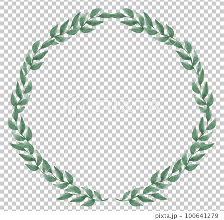 watercolour green leaf foliage wreath frame hand drawn illustration 100641279